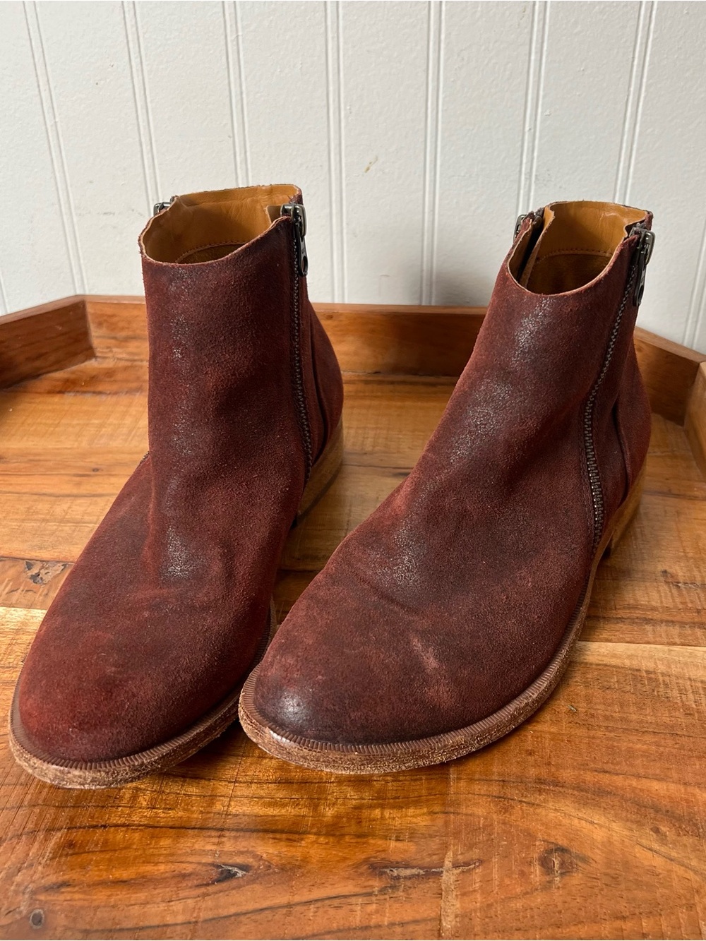 Kork Ease Burgundy Red Suede Leather Ankle Chelsea Boots Booties Womens